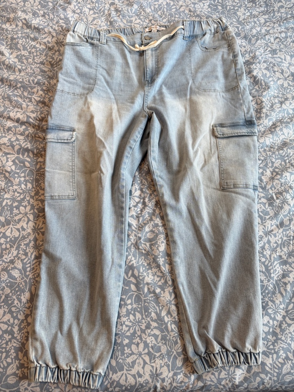 Celebrity Pink Light Blue Denim Cargo Joggers with Drawstring